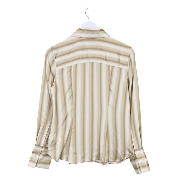 Madewell Slim Button Up Shirt 100% Silk Faded Khaki Stripe Size 4 NWT with Flaw - Picture 7 of 11